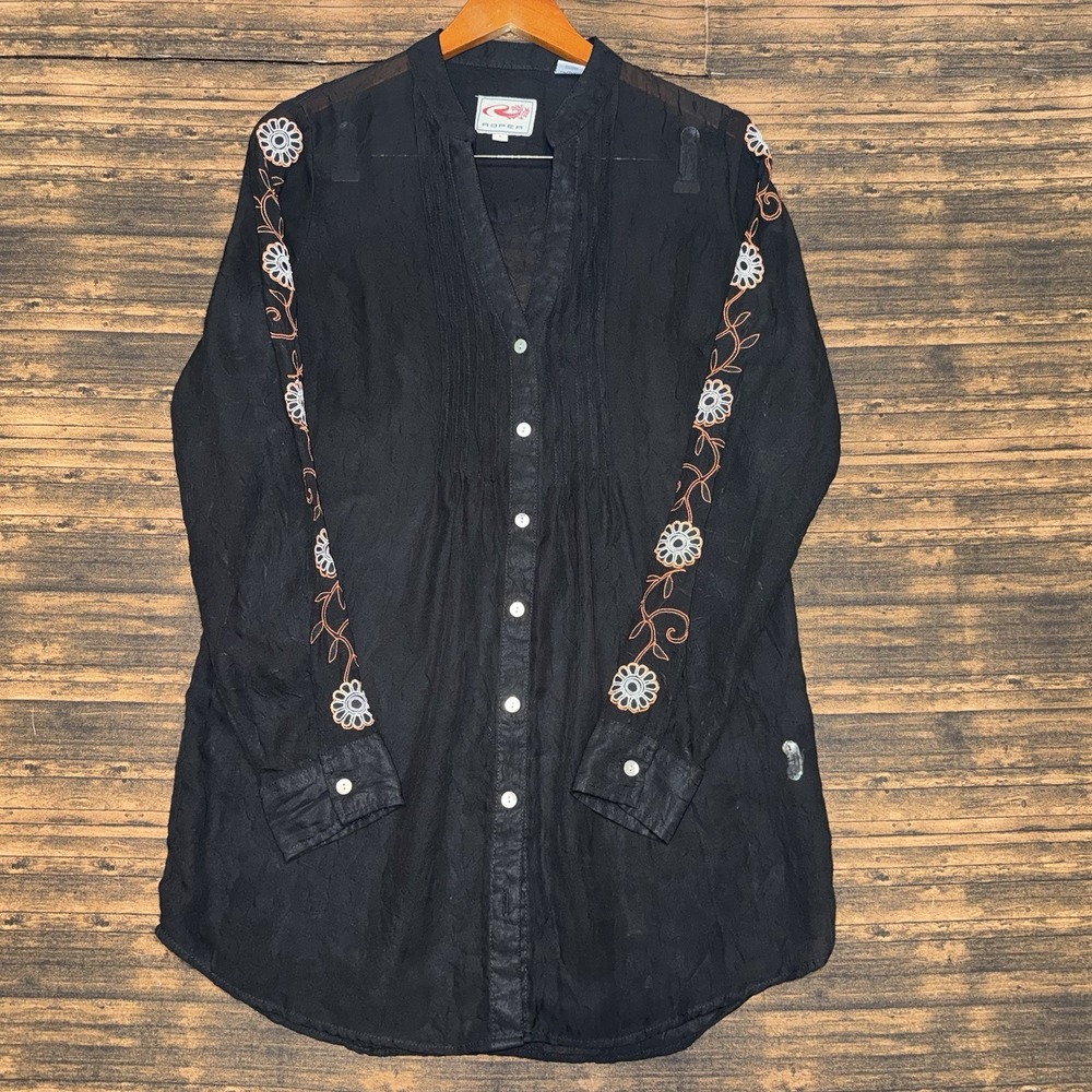 Roper Spirit of the American West Black Embroidered Floral Western Tunic Shirt
